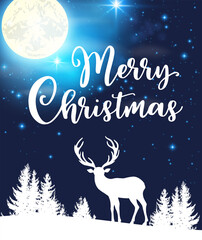 Christmas card with white silhouette of deer
