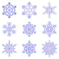 Set of blue vector geometric snowflakes