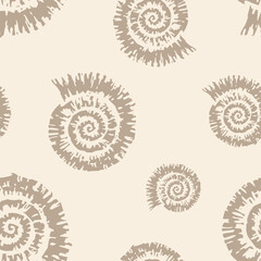 Seamless pattern of silhouettes textured drawn seashells nautiluses