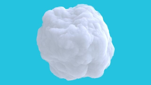 White cloud isolated on blue background. Realistic 3d art element in modern stop motion style. Minimal abstract graphic design. Fashion loop cartoon animation.