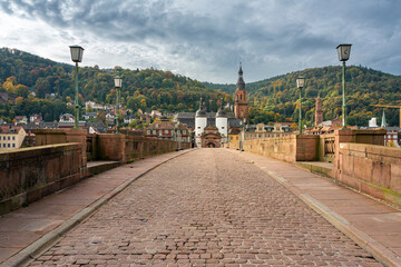 Heidelberg mit der Alten Brücke und Villen am Neckar, Deutschland