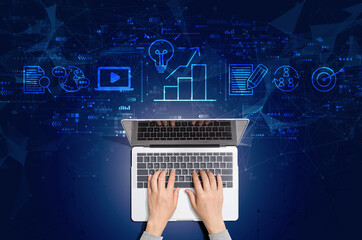 Content marketing concept with person using a laptop computer