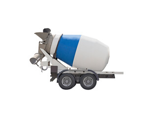 Side view of concrete mixer drum for transport trucks isolated on white background