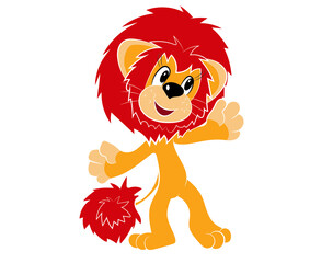 Cartoon lion isolated on white background. Vector illustration.