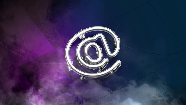 Neon purple at sign glowing dark marble wall looped switch