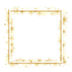 White frame with gold snowflakes and copy space