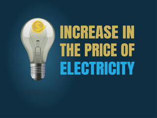 Electricity price increase, light bulb on blue background and rising price diagram with dollar symbol.