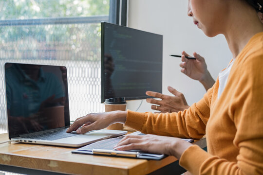Programmer working in a software development and coding technologies. Website design.Technology concept.