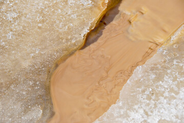 Stream of Iced beverage in spring forest.