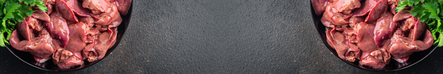 chicken liver raw offal pieces meal snack copy space food background rustic. top view