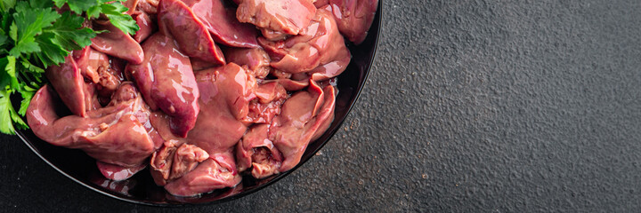 chicken liver raw offal pieces meal snack copy space food background rustic. top view