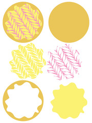 Round light brown circular doughnut cookie biscuit graphic with pastel yellow iced frosting and pink marbled icing decoration. Layered SVG graphic suitable as digital cut file.
