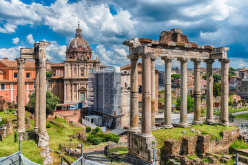 Naklejka premium Scenic view over the ruins of the Roman Forum, Italy