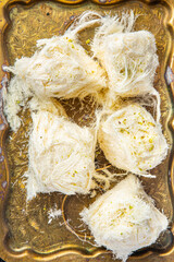 cotton candy pismaniye turkish sweets nut and pistachio dessert sweet dessert meal snack copy space food background 