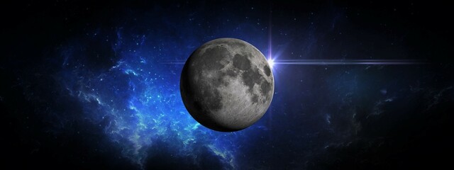 panoramic view of the moon in space 3d illustration