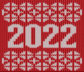 Knitted winter scanrinavian pattern New 2022 year. vector illustration