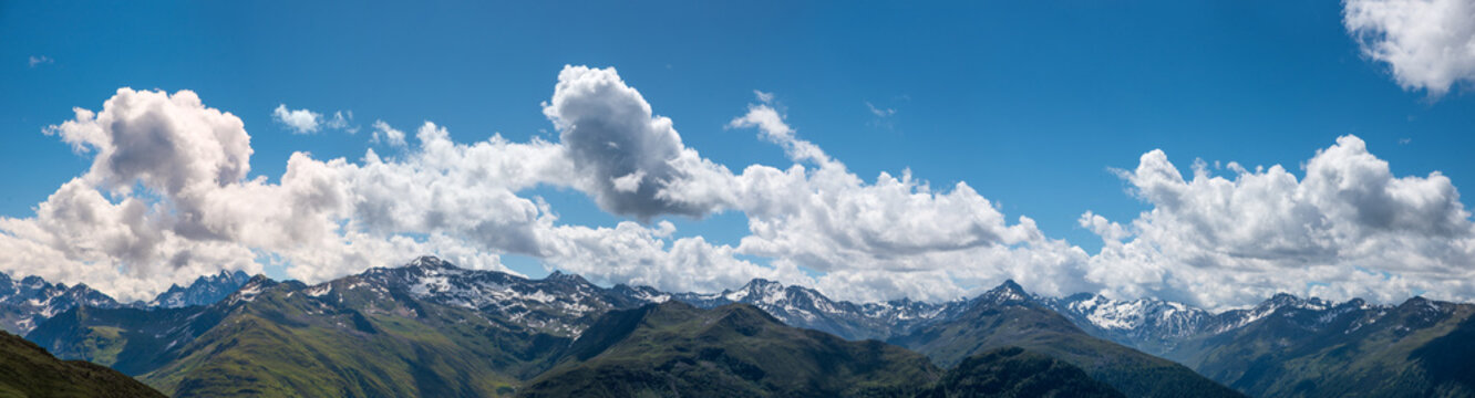 Mountain Range Albula Alps, View From Davos Parsenn. Blue Sky With Clouds