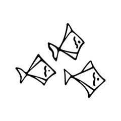 Doodle sea fish. Inhabitant of the coral reef. Animal of the ocean, seabed, aquarium. Hand drawn thin line art vector illustration. Isolated simple element.