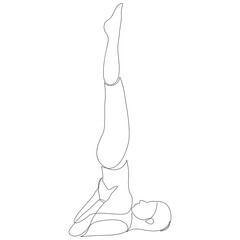 Woman doing shoulder stand pose. Exercise to strengthen the pelvic floor muscles. Continupus line drawing. Vector illustration.