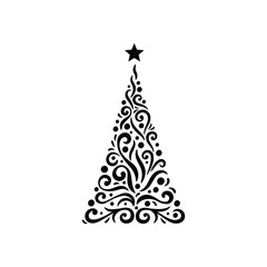 Christmas tree. Happy new year. Greeting card template. Isolated vector illustration.