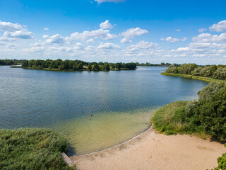 Aerial view of Lednica Lake in Summer