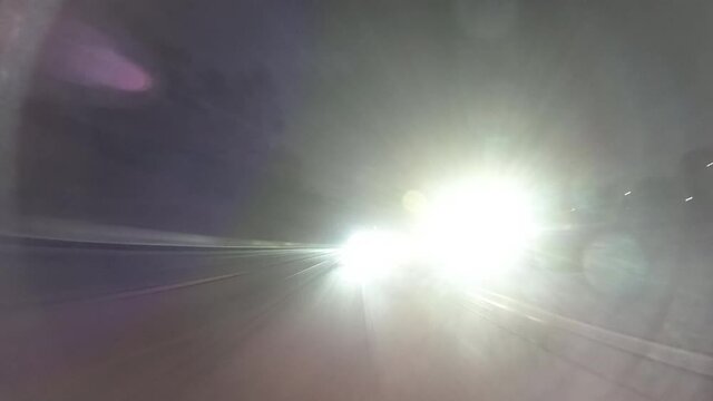 Night rear view driving time lapse on the 210 Freeway in Pasadena, California.