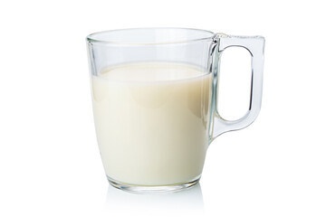 Glass mug of milk isolated on white background, clipping path