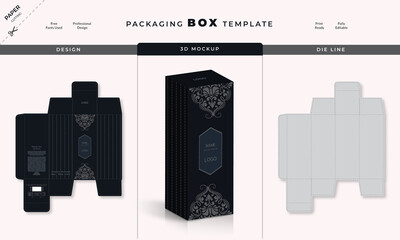 Box, Packaging  Die Cut  Template For Product with 3D Preview. 3d Box Mockup, Packaging design, Perfume luxury box design, Box die line, and Design elements. Illustration Vector design Template.