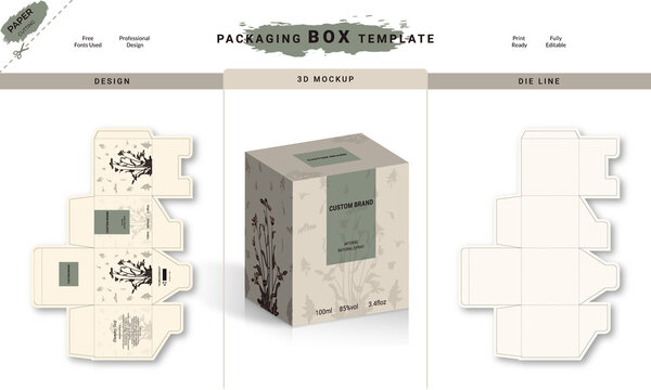 Box, Packaging  Die Cut  Template For Product with 3D Preview. 3d Box Mockup, Packaging design, Perfume luxury box design, Box die line, and Design elements. Illustration Vector design Template.