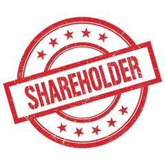 SHAREHOLDER text written on red vintage round stamp.