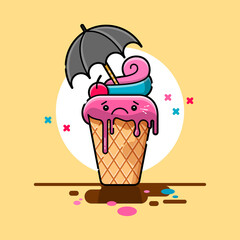 Ice cream character. Melt. The heat is caused by the effects of global warming