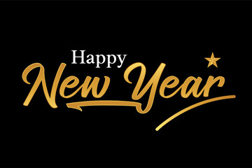 Happy new year. golden new year lettering isolated on black background. 