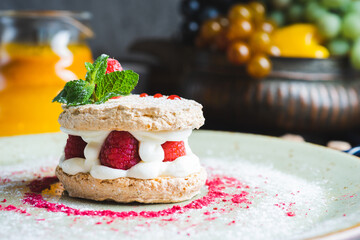 Traditional sweet pastry with three layers of airy dough with whipped cream