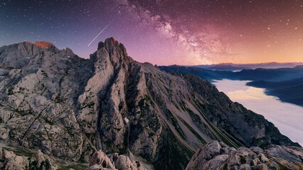Starry sky at Collado Jermoso near Cordiñanes, Leon, Spain. Picos de Europa National Park. © IMAG3S