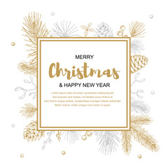 Obraz na płótnie Canvas Merry Christmas and happy New Year greeting card with floral elements. Hand drawn vector illustration