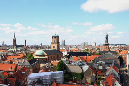 City panorama and Church of Our Lady (Vor Frue Kirke). Copenhagen, Denmark
