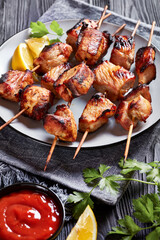 Juicy grilled pork kebabs on a plate