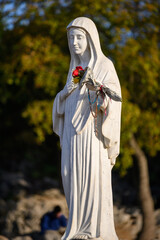 Statue of the Blessed Virgin Mary, the Queen of Peace, on Mount Podbrdo, the Apparition hill overlooking the village of Medjugorje in Bosnia and Herzegovina. 2021-11-07. 