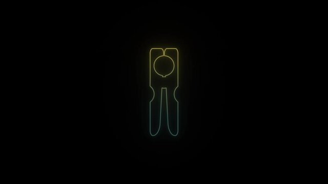 Glowing neon clothespin icon on black background. 4K video for your project.