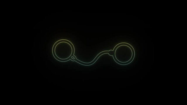 Glowing neon handcuff icon on black background. 4K video for your project.