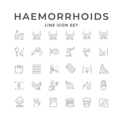Set line icons of hemorrhoid isolated on white