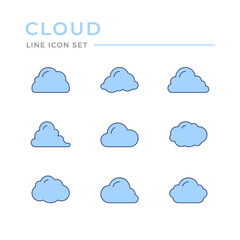 Set color line icons of cloud isolated on white