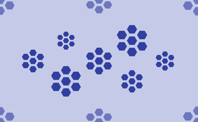 Seamless pattern of large isolated blue hive symbols. The pattern is divided by a line of elements of lighter tones. Vector illustration on light blue background