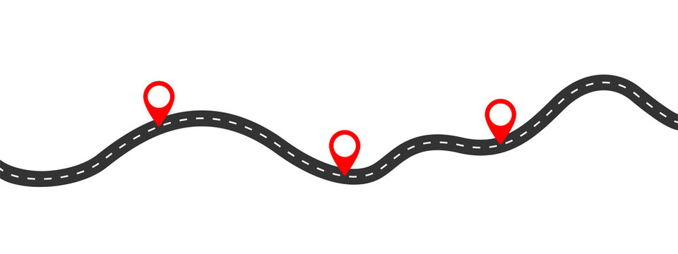 GPS pins on road simple illustration