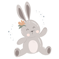 Illustration cute rabbit, bunny with a flower