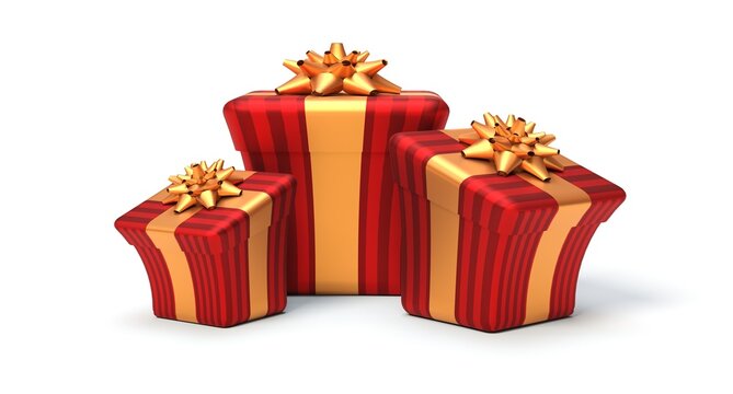 3 red christmas gifts on white background	
