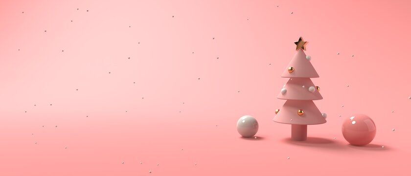 Christmas tree with balls - 3D render illustration