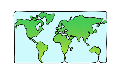 Map of planet Earth as line drawing on white as background. Vector
