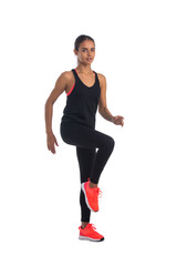 Young girl workout isolated on white