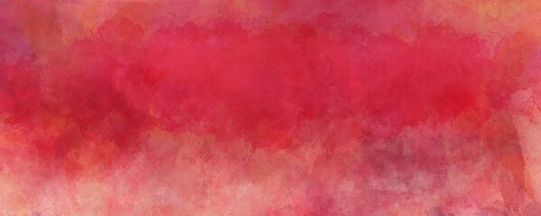 Red watercolor background with shades of pink orange and yellow with paper texture and distressed old vintage grunge design, mottled fringe bleed in digital watercolor painting